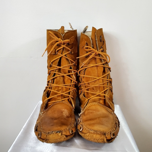 Vintage CHIEF CHEROKEE suede and leather Mukluks shearling wool unisex Boots - Picture 3 of 12